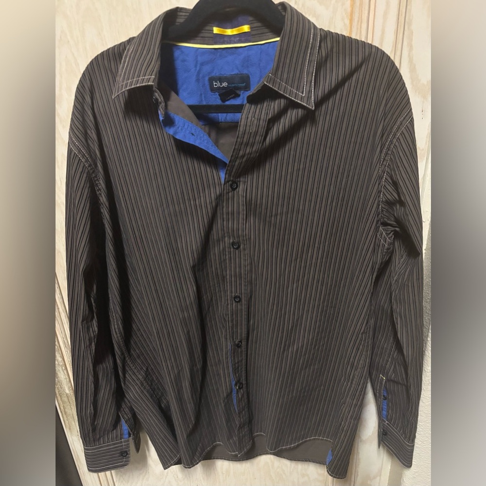 Blue Pronto Uomo‎ Brown Button Down Shirt Striped